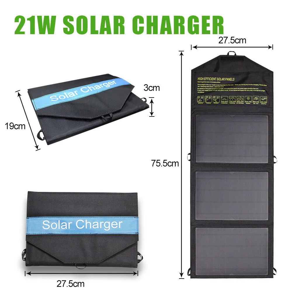 21W USB Foldable Solar Panel Flexible Small Waterproof 5V Folding Solar Cells For Smartphone Battery Charger