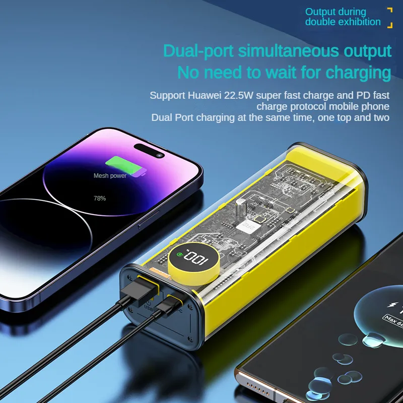 30000Mah 22.5W Super Fast Charge Power Bank With Led Light Q-Cd1008 Yellow