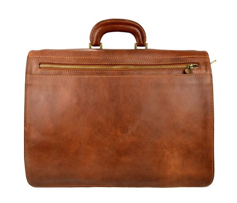 33rd Degree Scottish Rite Briefcase - Wings Down Genuine Brown Leather