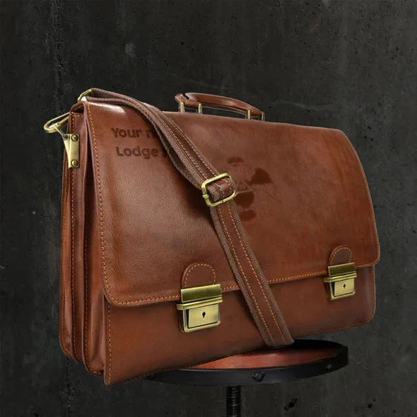 33rd Degree Scottish Rite Briefcase - Wings Down Genuine Brown Leather