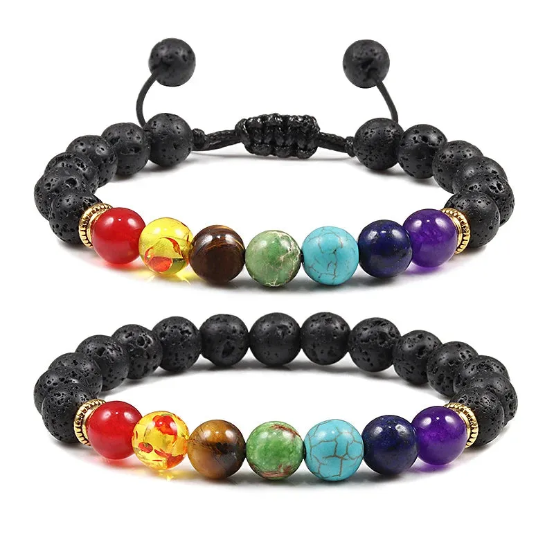 7 Chakra Bracelet Men Black Lava Tiger Eye Stones Healing Balance Beads Reiki Buddha Prayer Natural Stone Yoga Bracelets Bangles