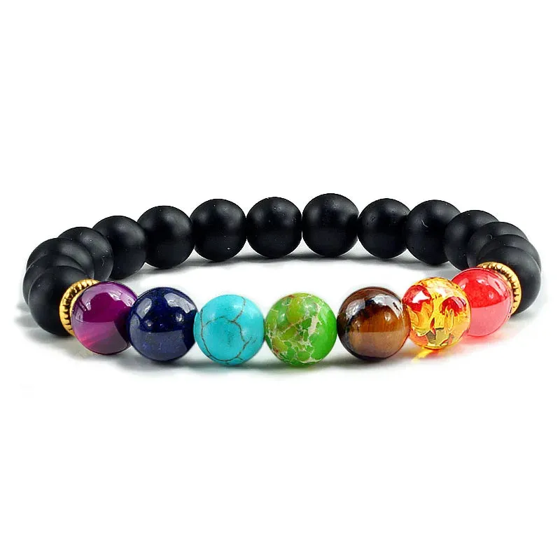 7 Chakra Bracelet Men Black Lava Tiger Eye Stones Healing Balance Beads Reiki Buddha Prayer Natural Stone Yoga Bracelets Bangles