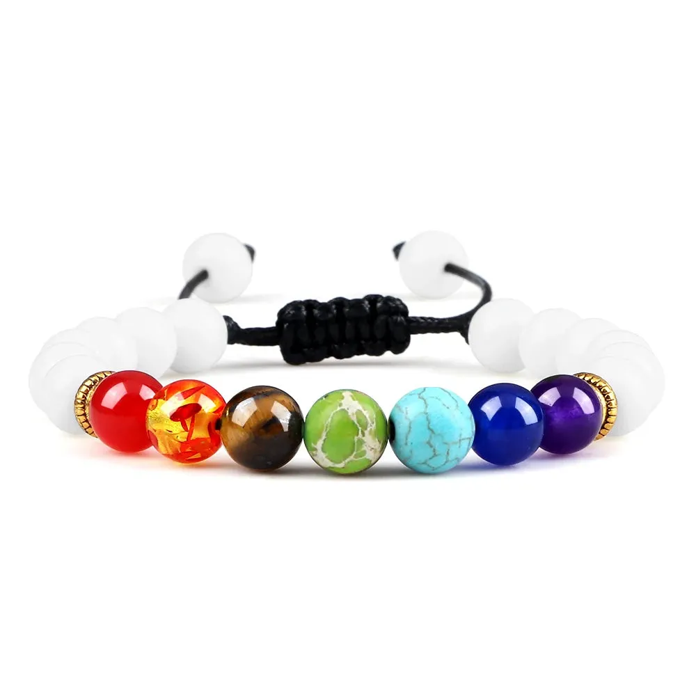 7 Chakra Bracelet Men Black Lava Tiger Eye Stones Healing Balance Beads Reiki Buddha Prayer Natural Stone Yoga Bracelets Bangles