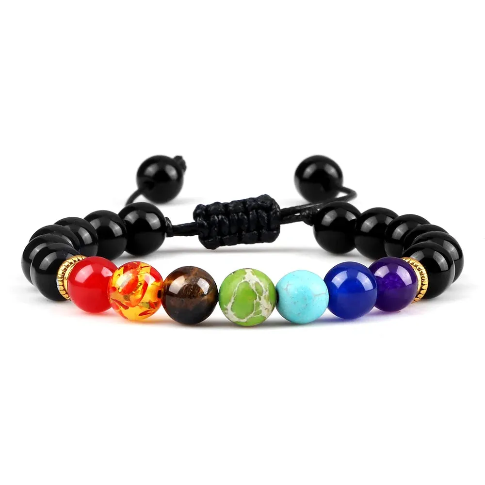 7 Chakra Bracelet Men Black Lava Tiger Eye Stones Healing Balance Beads Reiki Buddha Prayer Natural Stone Yoga Bracelets Bangles