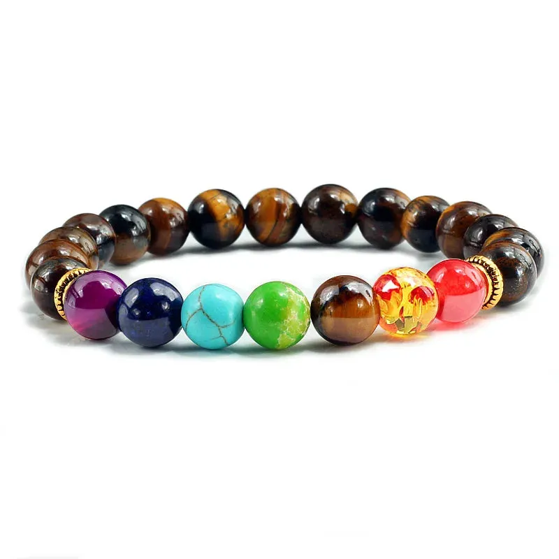 7 Chakra Bracelet Men Black Lava Tiger Eye Stones Healing Balance Beads Reiki Buddha Prayer Natural Stone Yoga Bracelets Bangles