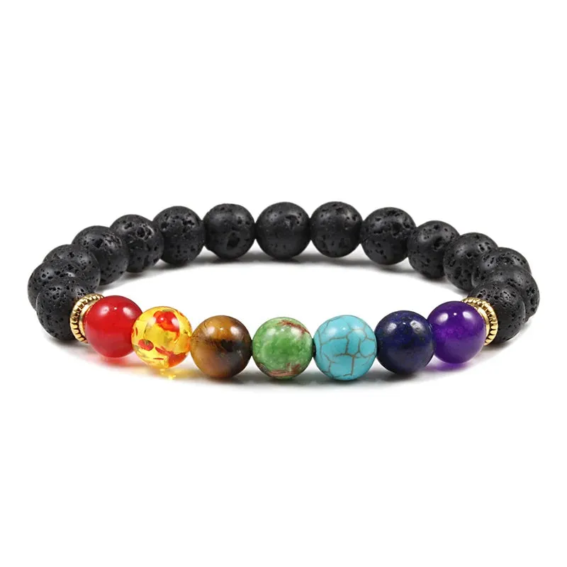 7 Chakra Bracelet Men Black Lava Tiger Eye Stones Healing Balance Beads Reiki Buddha Prayer Natural Stone Yoga Bracelets Bangles