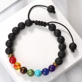 7 Chakra Bracelet Men Black Lava Tiger Eye Stones Healing Balance Beads Reiki Buddha Prayer Natural Stone Yoga Bracelets Bangles