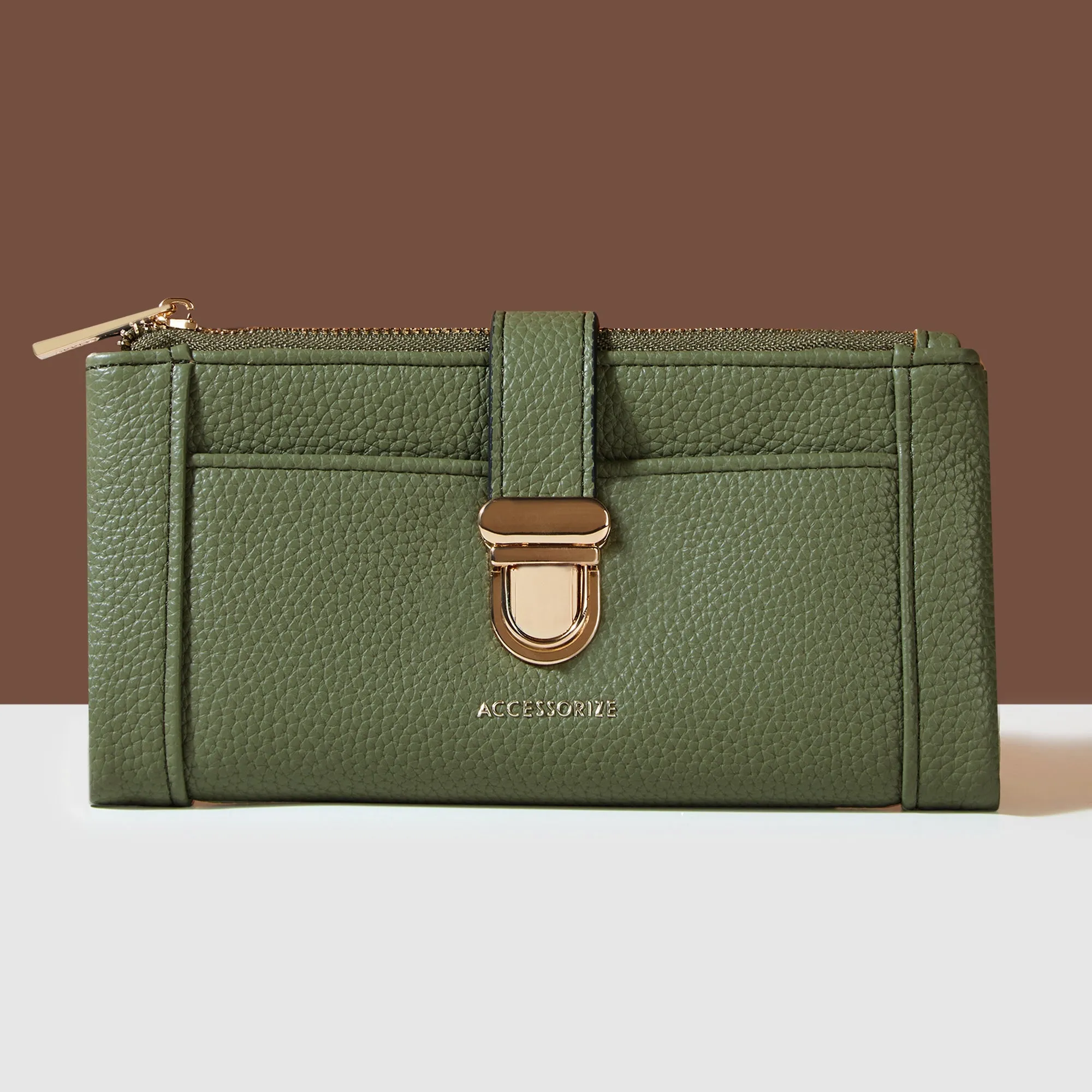 Accessorize London Women's Green Push Lock Wallet