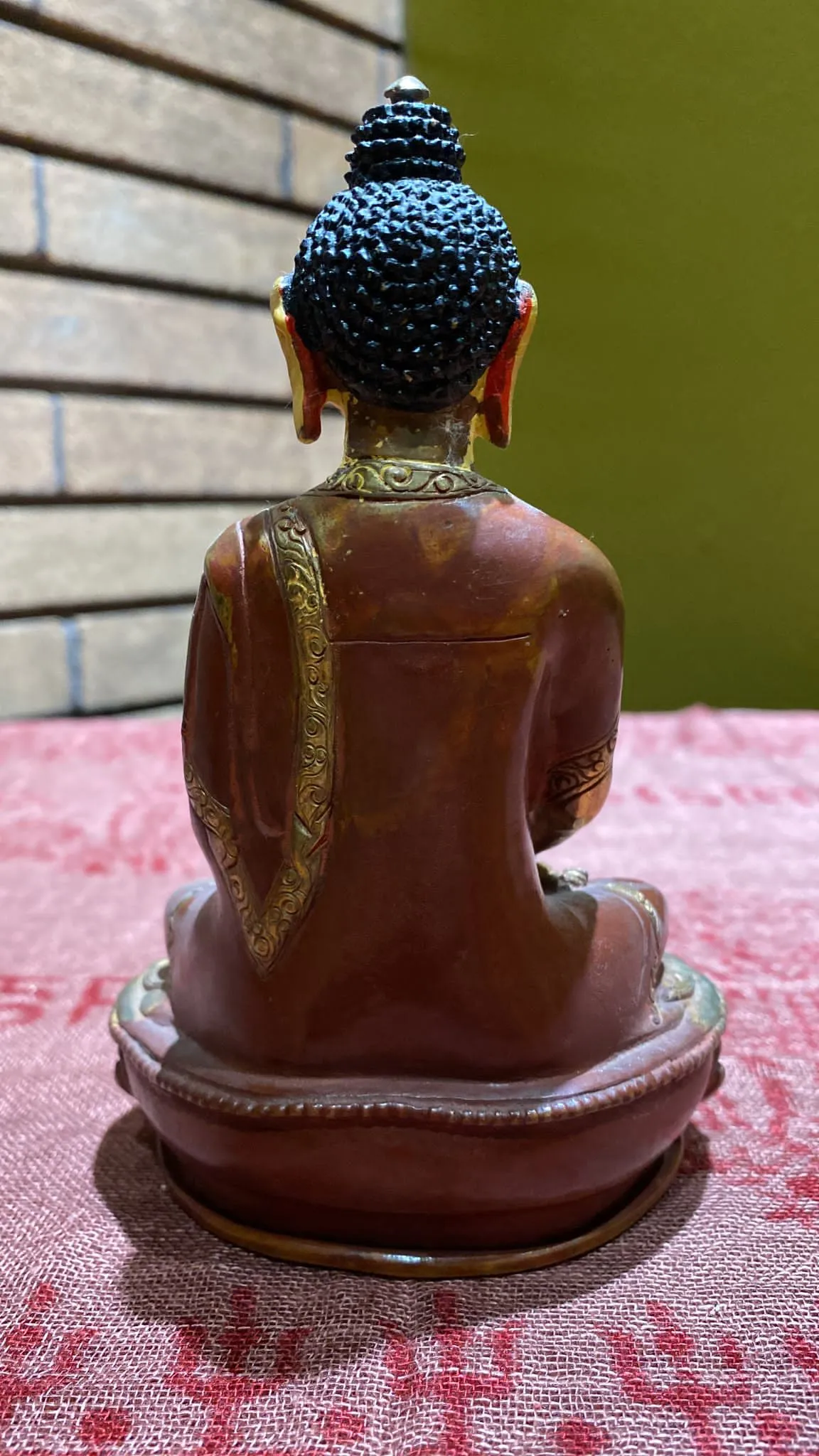 Amitabha Buddha Gold-Plated Copper Lost-Wax Golden Thanka Paint Face Statue (M)