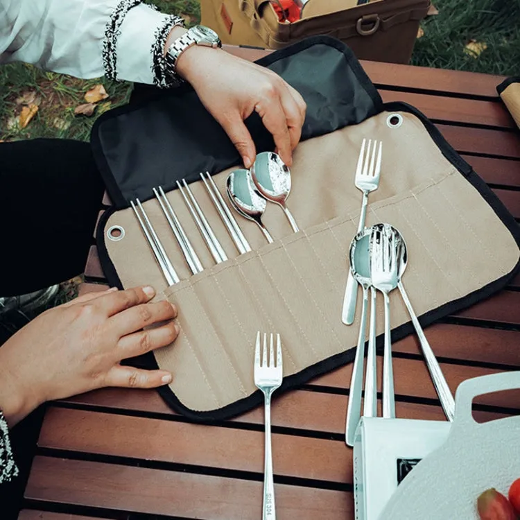 AOTU AT6471 12pcs /Set Outdoor 304 Stainless Steel Camping Cutlery Set With Storage Bag, Color: With Dinner Knife Mud Color