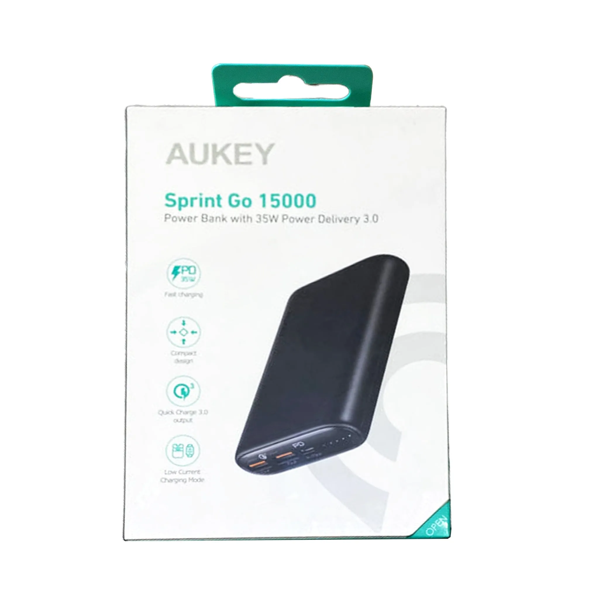 Aukey 15,000 MAH PD 20W USB-C Power Bank with USB-C TO USB-C Cable PB-Y39 - Black