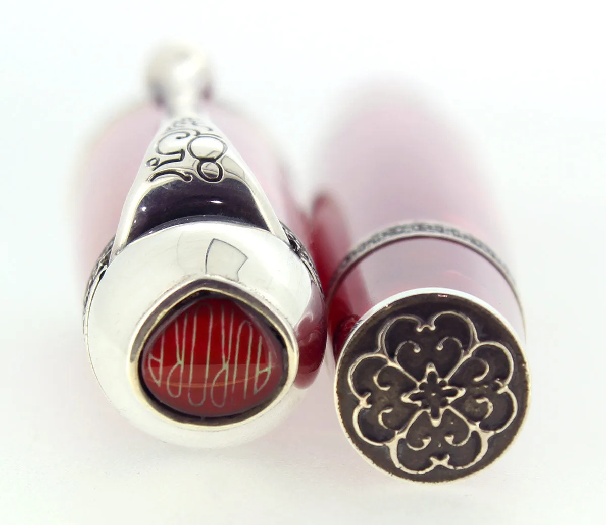 AURORA 85TH ANNIVERSARY LIMITED EDITION STERLING SILVER & RED MARBLED ROLLERBALL PEN