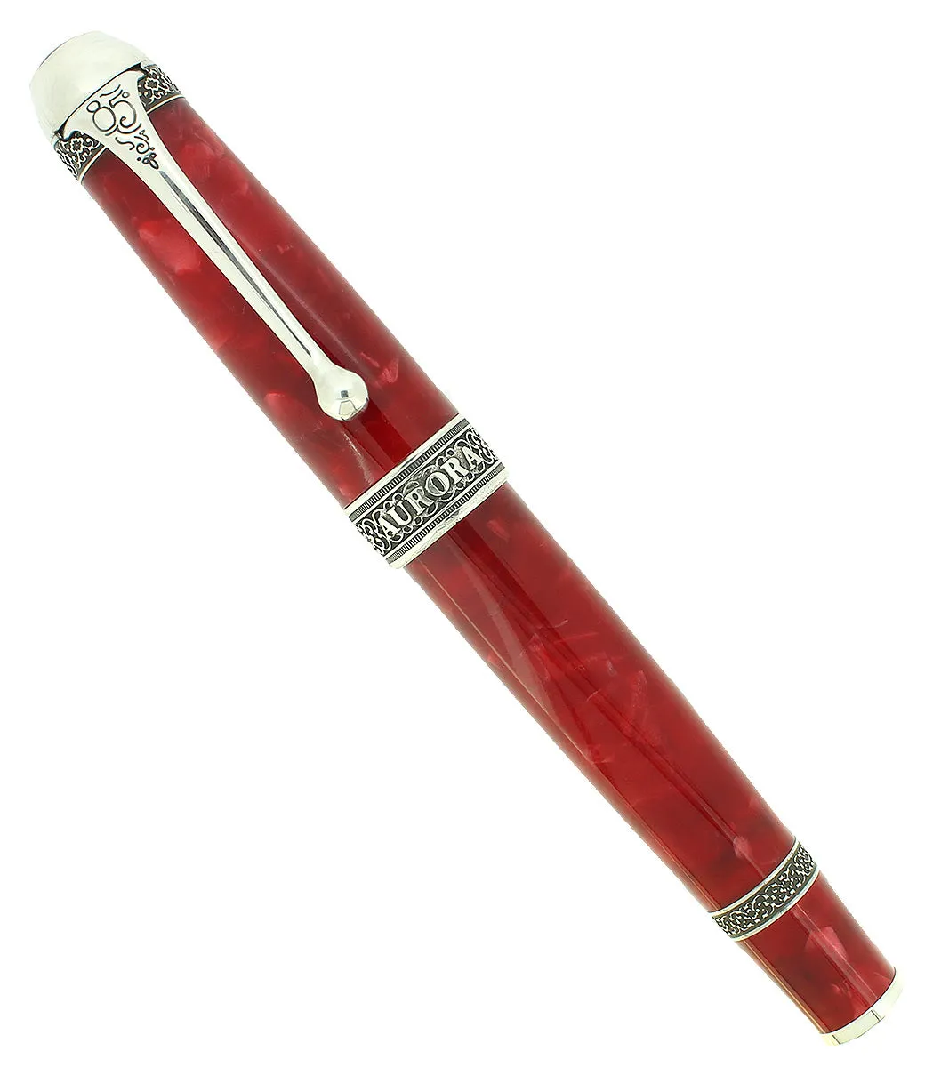 AURORA 85TH ANNIVERSARY LIMITED EDITION STERLING SILVER & RED MARBLED ROLLERBALL PEN