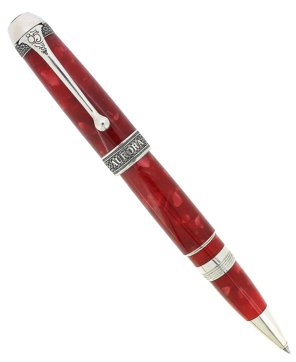 AURORA 85TH ANNIVERSARY LIMITED EDITION STERLING SILVER & RED MARBLED ROLLERBALL PEN