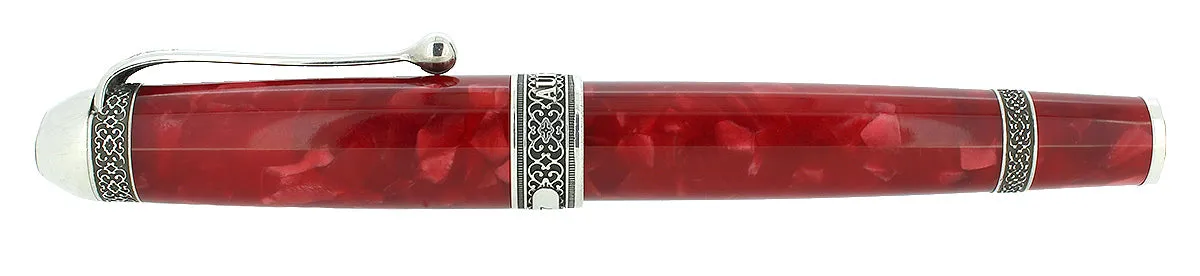 AURORA 85TH ANNIVERSARY LIMITED EDITION STERLING SILVER & RED MARBLED ROLLERBALL PEN