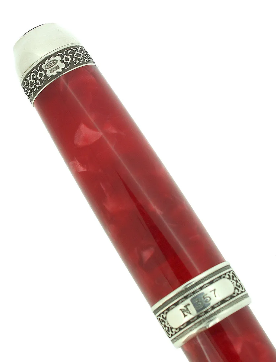 AURORA 85TH ANNIVERSARY LIMITED EDITION STERLING SILVER & RED MARBLED ROLLERBALL PEN