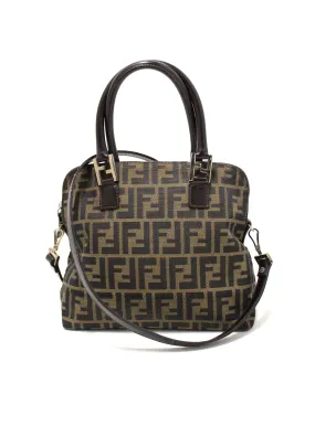 Authentic Fendi Tobacco Zucca Print Canvas Medium Dome Satchel Bag