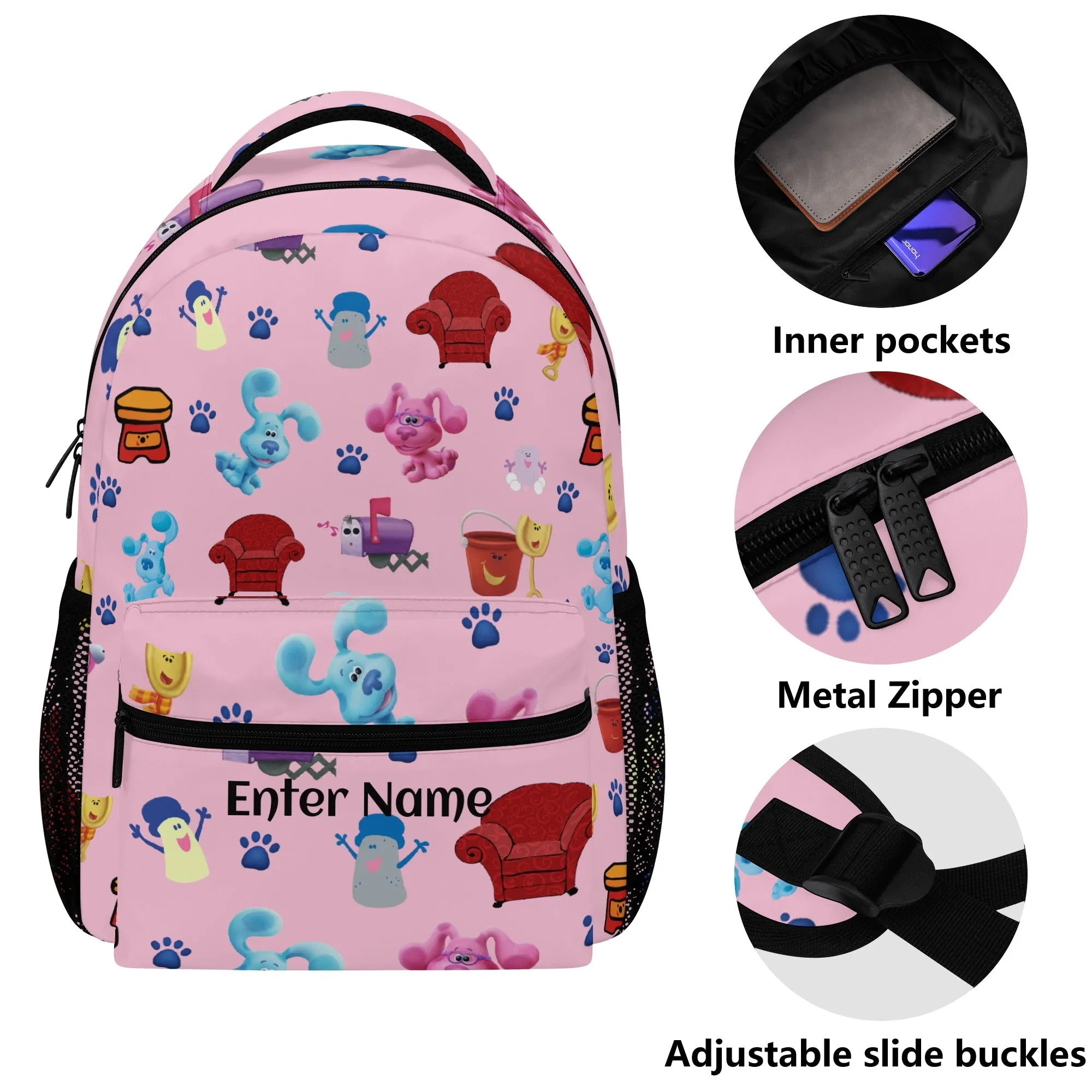 Back to School Supplies: Stylish & Durable Book Bags & Backpacks for Kindergarten Kids. Pink Blue Clue pattern