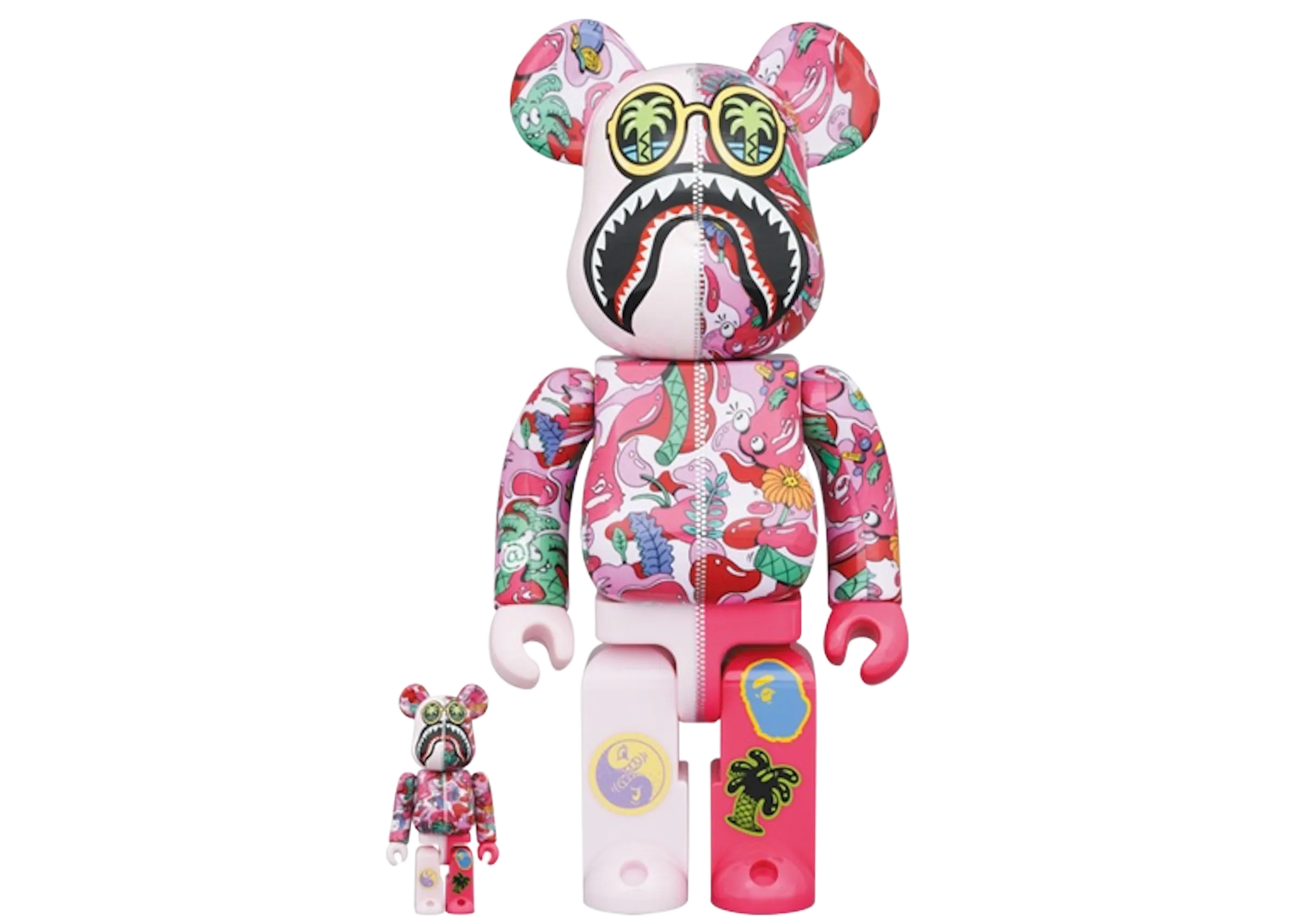 Bearbrick X Steven Harrington X BAPE Shark 100% & 400% Set Pink Camo