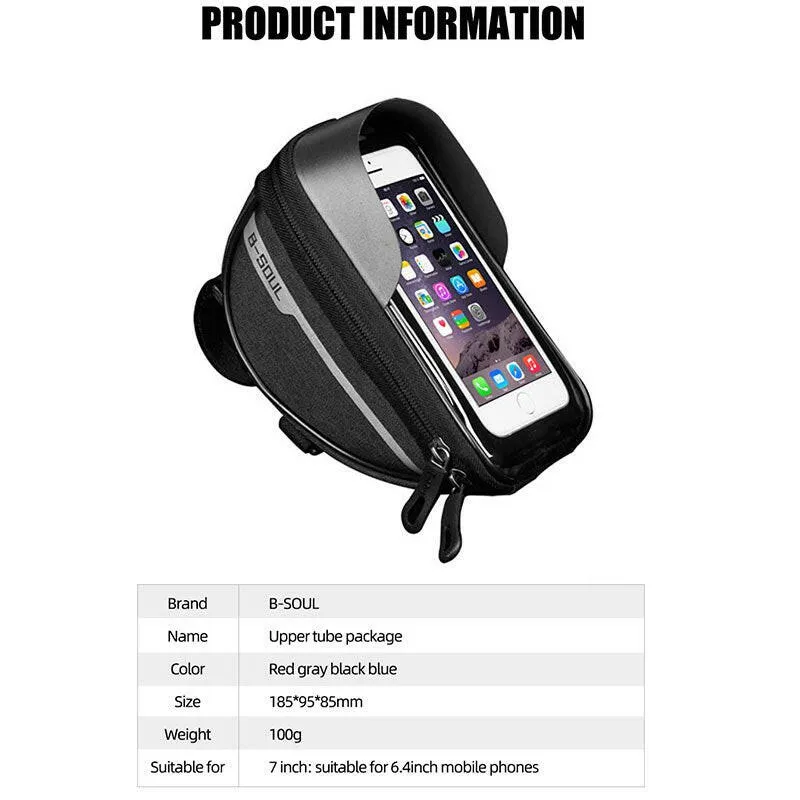 Bike Bag 1L Frame Front Tube Cycling Bag Bicycle Waterproof Phone Case Holder 7 Inches Touchscreen Bag Accessories