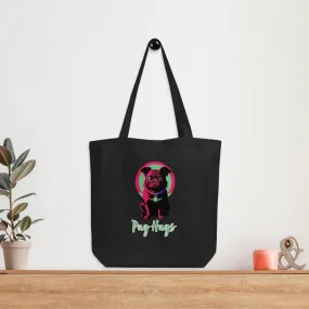 Black Eco Tote Bag Angel Pug Hugs