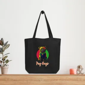 Black Eco Tote Bag Pop Pug Hugs