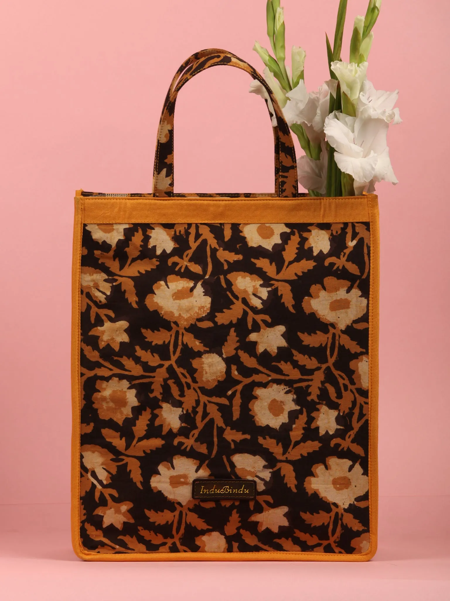 Black Mustard Hand Block Printed Tote Bag - B0306