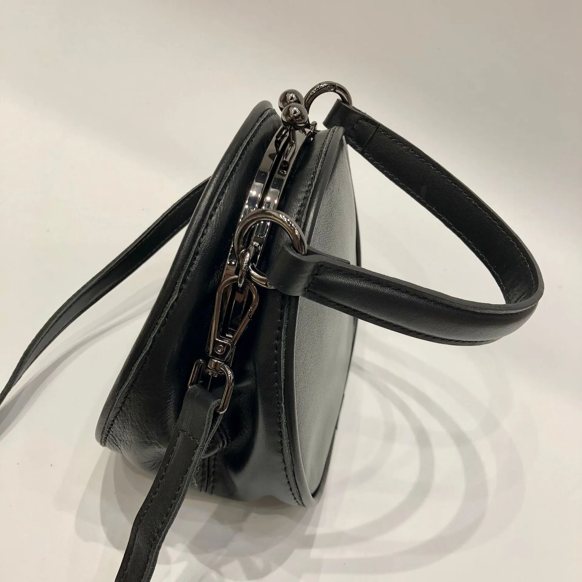 Black Round Leather Bag for Women Leather Petite Round Crossbody Shoulder Bag for Women