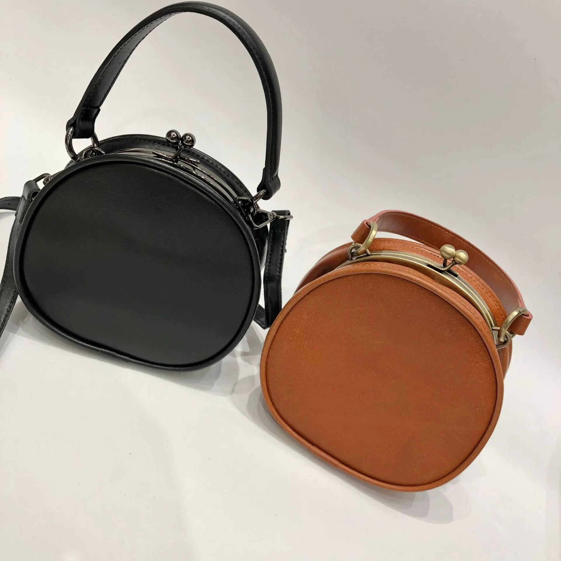 Black Round Leather Bag for Women Leather Petite Round Crossbody Shoulder Bag for Women