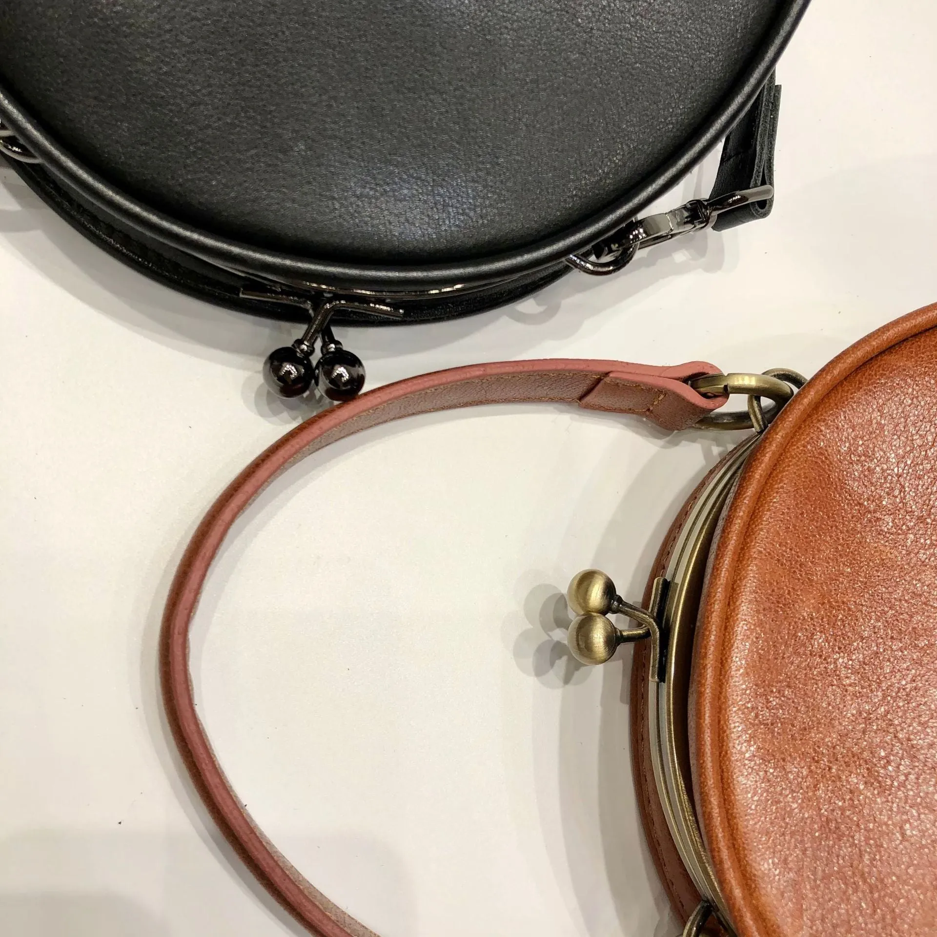 Black Round Leather Bag for Women Leather Petite Round Crossbody Shoulder Bag for Women