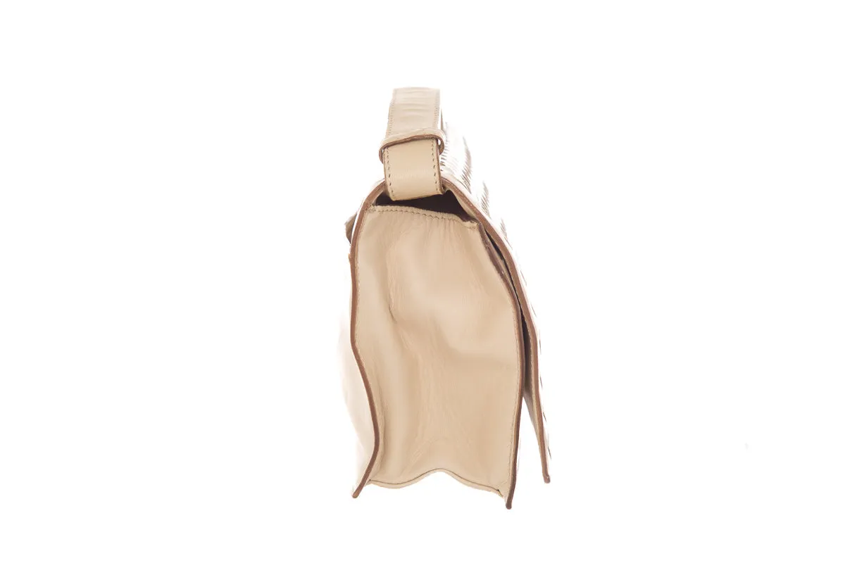 Bottega Veneta Beige Intrecciato Flap Leather Shoulder