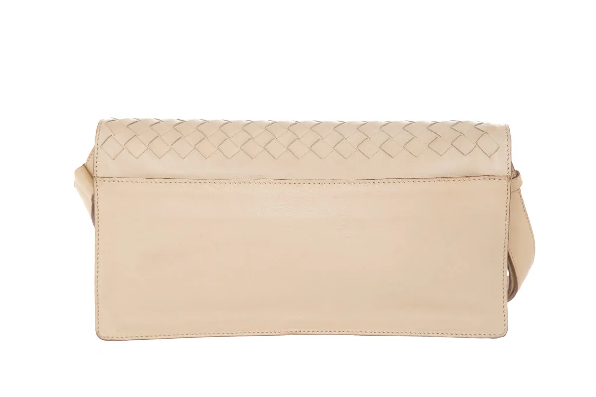 Bottega Veneta Beige Intrecciato Flap Leather Shoulder