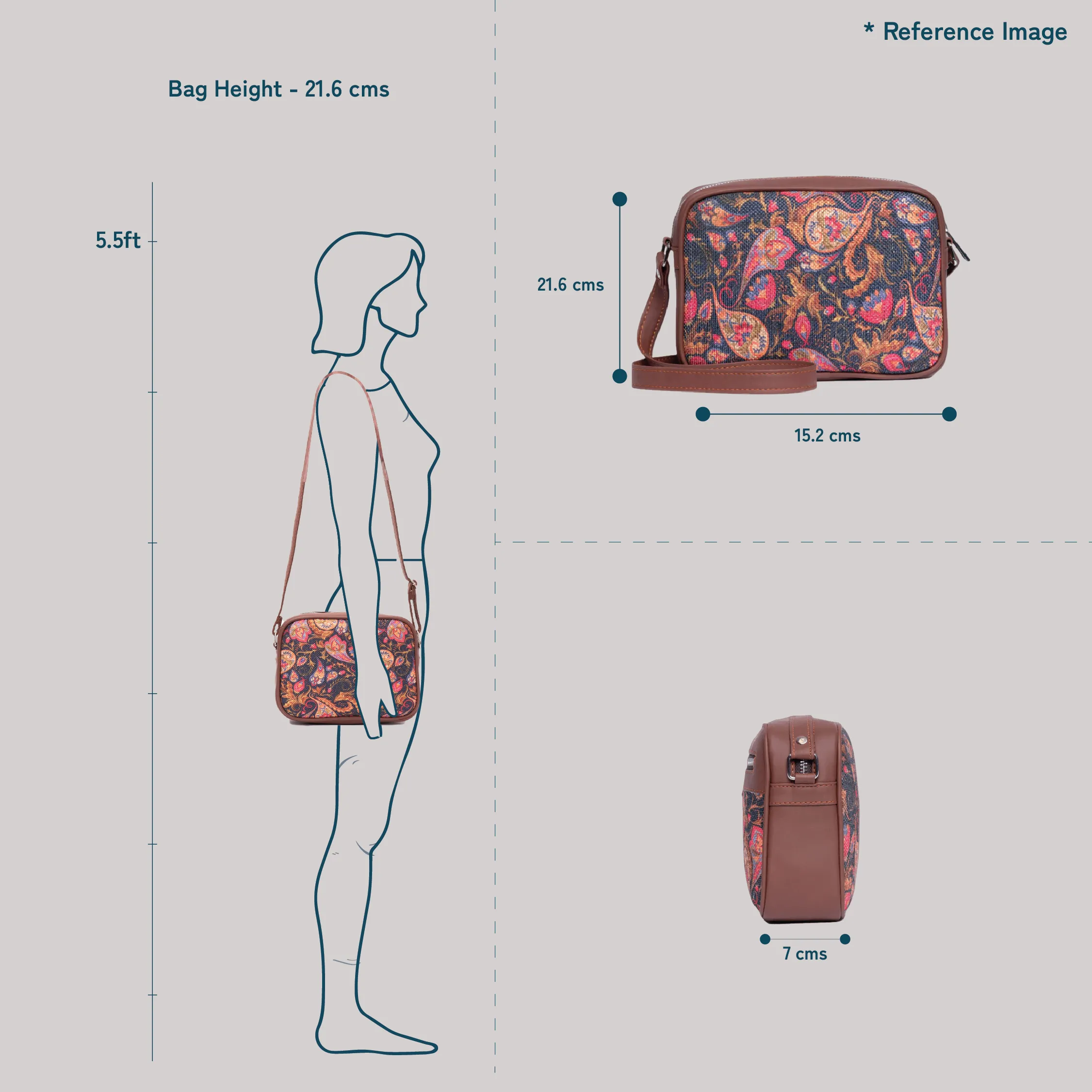 Brown Floral Motif Sling Bag