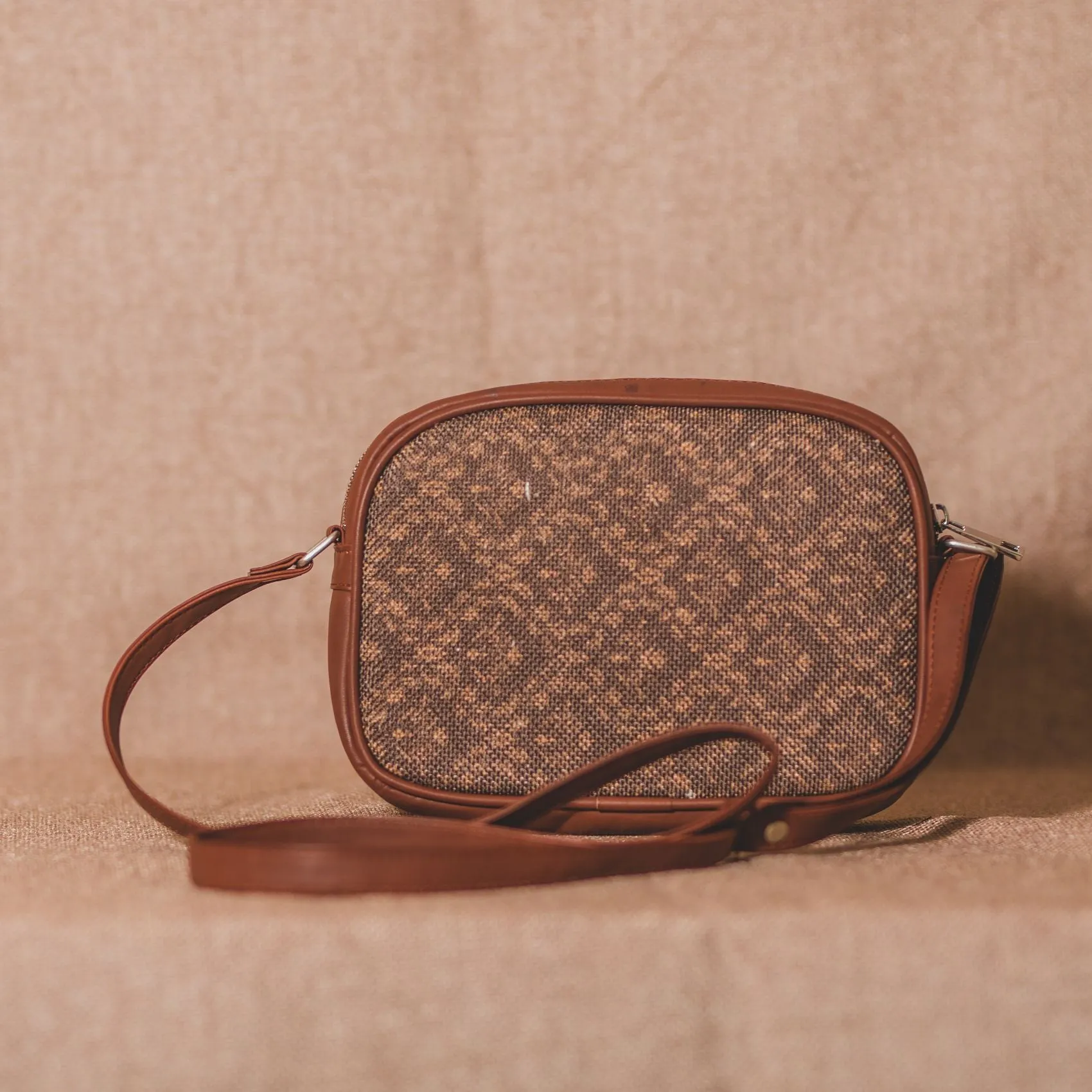 Brown Floral Motif Sling Bag