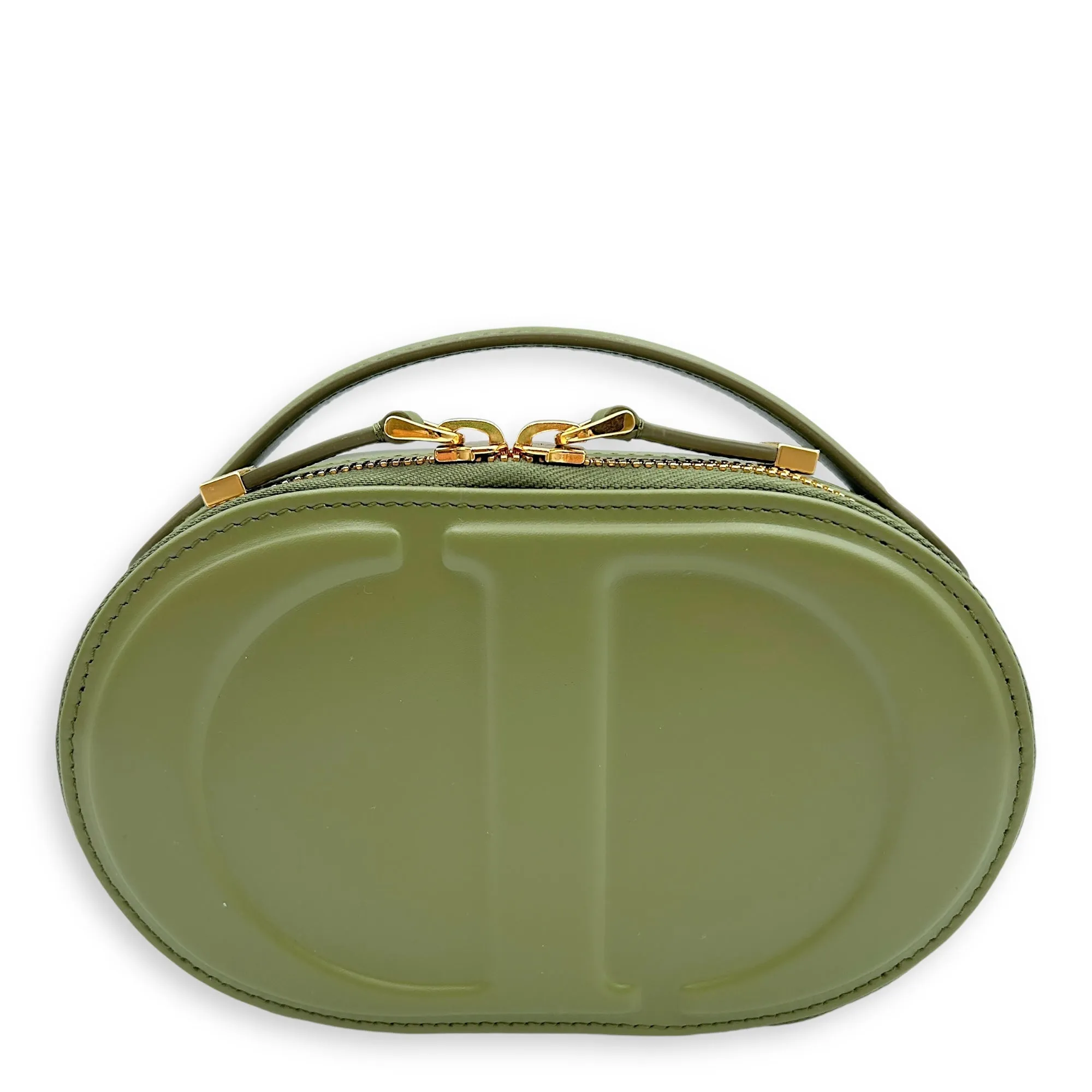 CD Signature Oval Camera Bag 18x11x5.5cm Green Crossbody Bag in Calfskin, Gold hardware