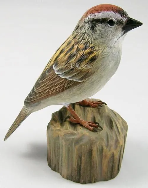 Chipping Sparrow #2 - Hand Carved Wooden Bird