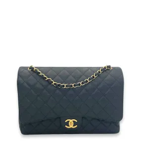 Classic Crossbody Bag Maxi Black in Caviar Leather, Gold hardware