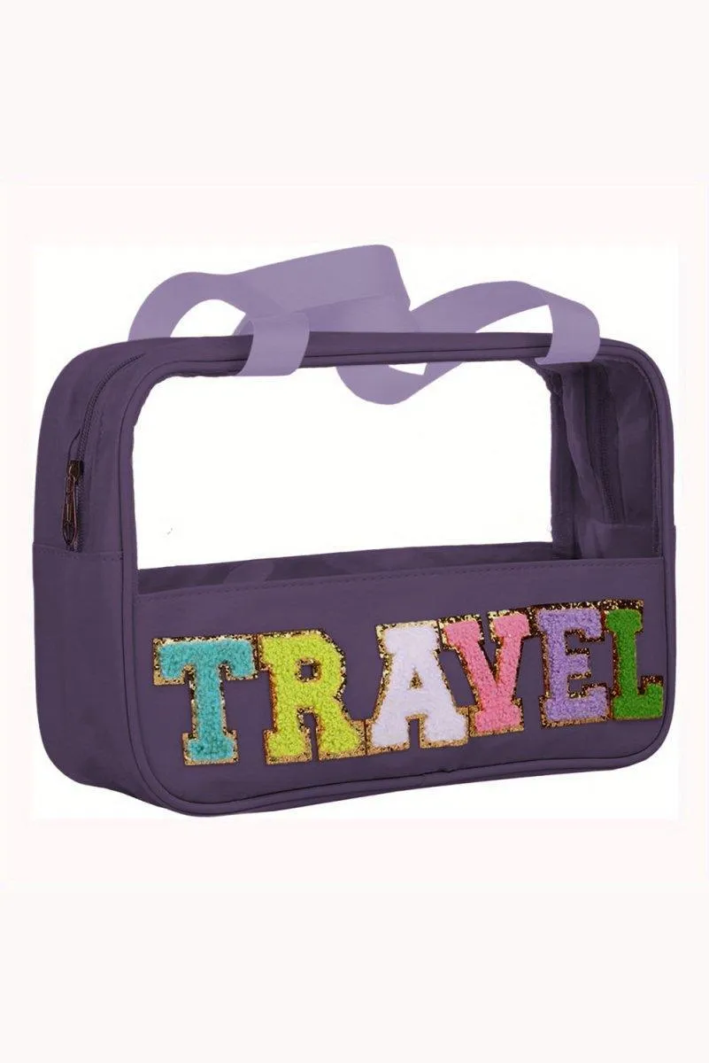 Clear TRAVEL Chenille Letters Makeup Bag