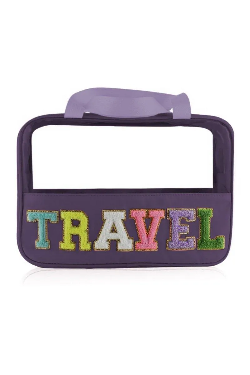 Clear TRAVEL Chenille Letters Makeup Bag