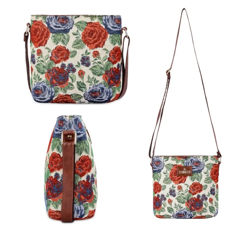 Combo: Sling & Cross-Body Bags with Adjustable Straps & Compartments | Stylish Red-Floral