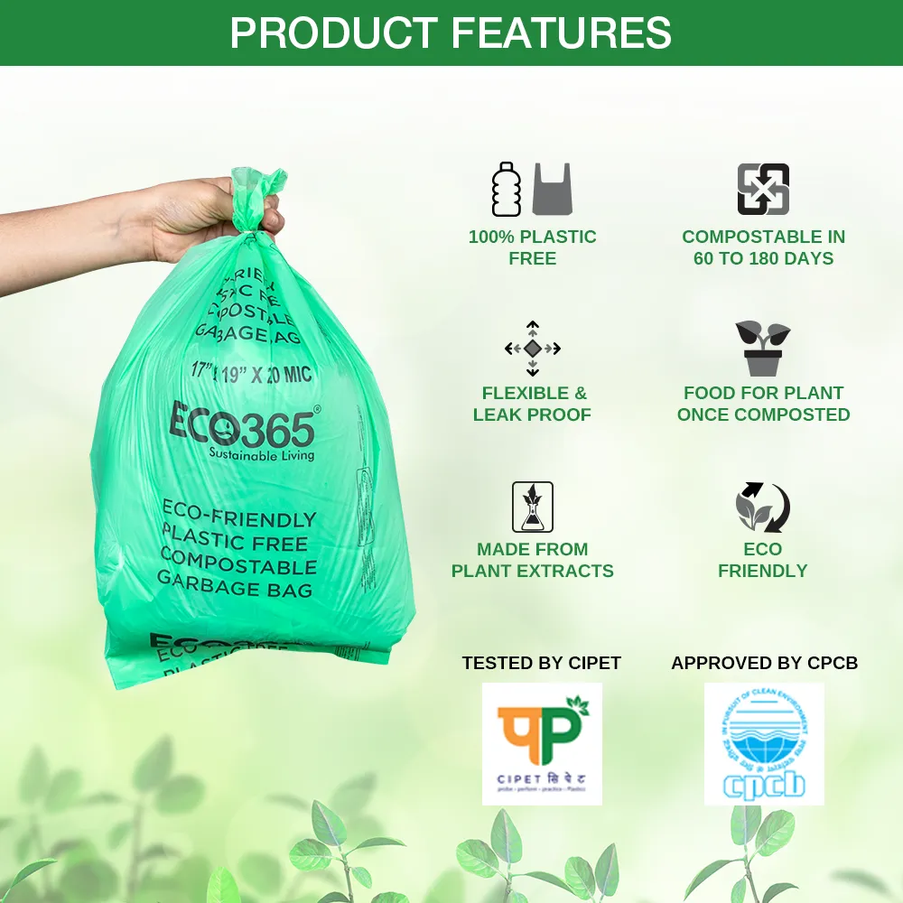 Compostable Garbage Bags - 17"x19" Small (Certified By Govt, Pack of 3=90pcs)