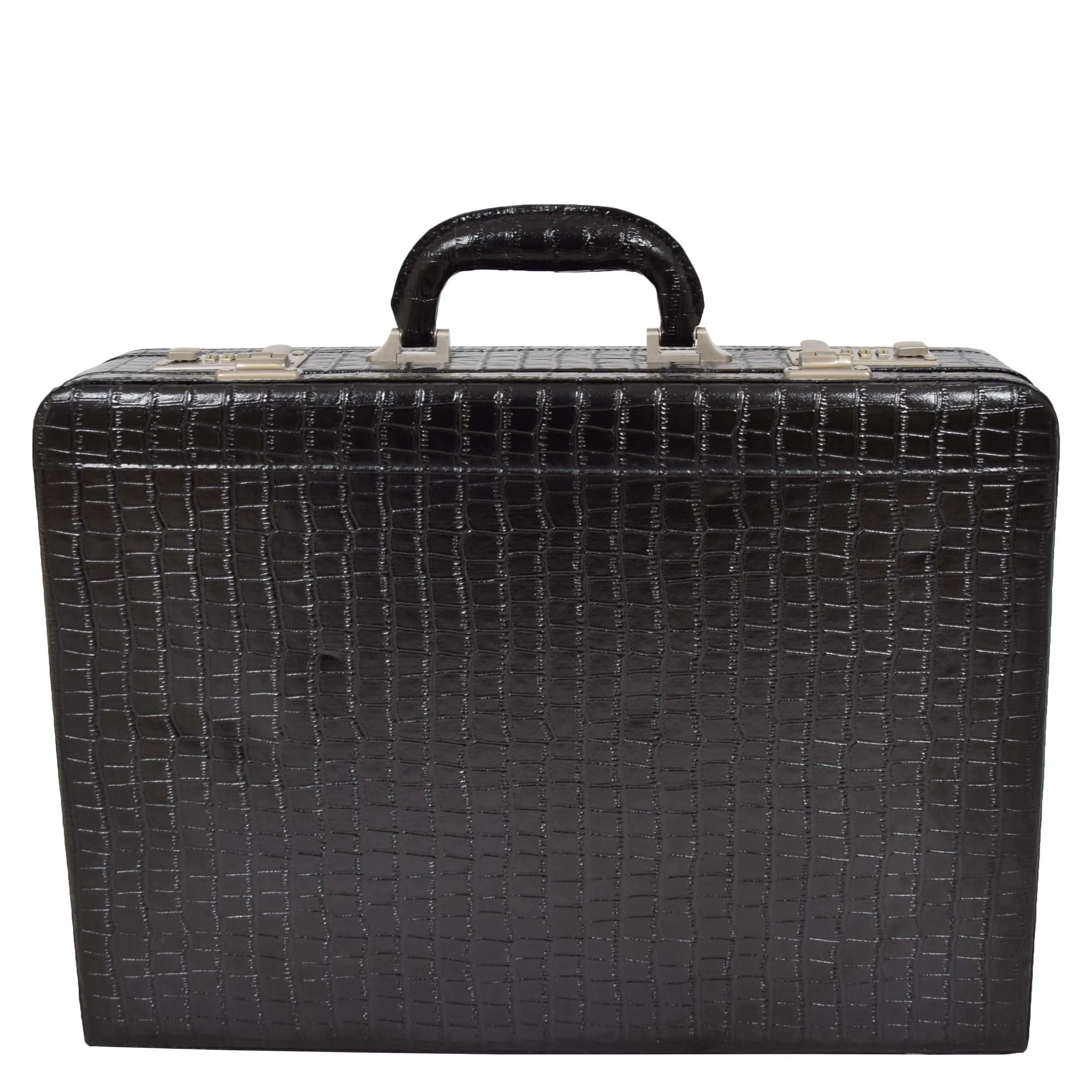 Croc Print Attache Briefcase Classic Faux Leather Bag C521 Black Large