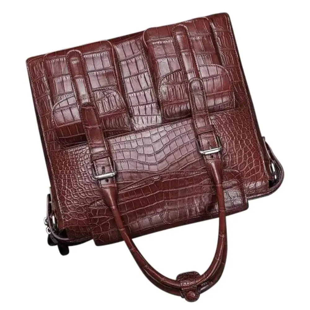 Crocodile Belly Leather  Briefcase Shoulder Cross-body Laptop Business Bag for Men  |  Rossieviren