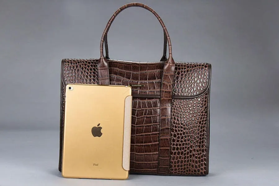 Crocodile Pattern Genuine Leather Briefcase for Laptops