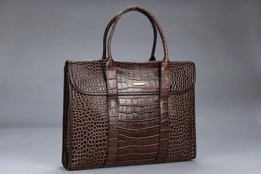 Crocodile Pattern Genuine Leather Briefcase for Laptops