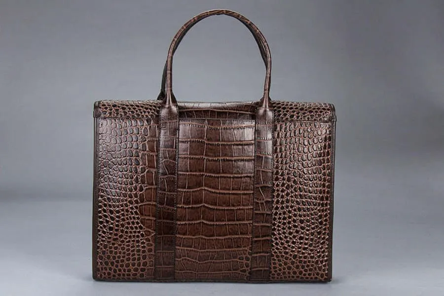 Crocodile Pattern Genuine Leather Briefcase for Laptops