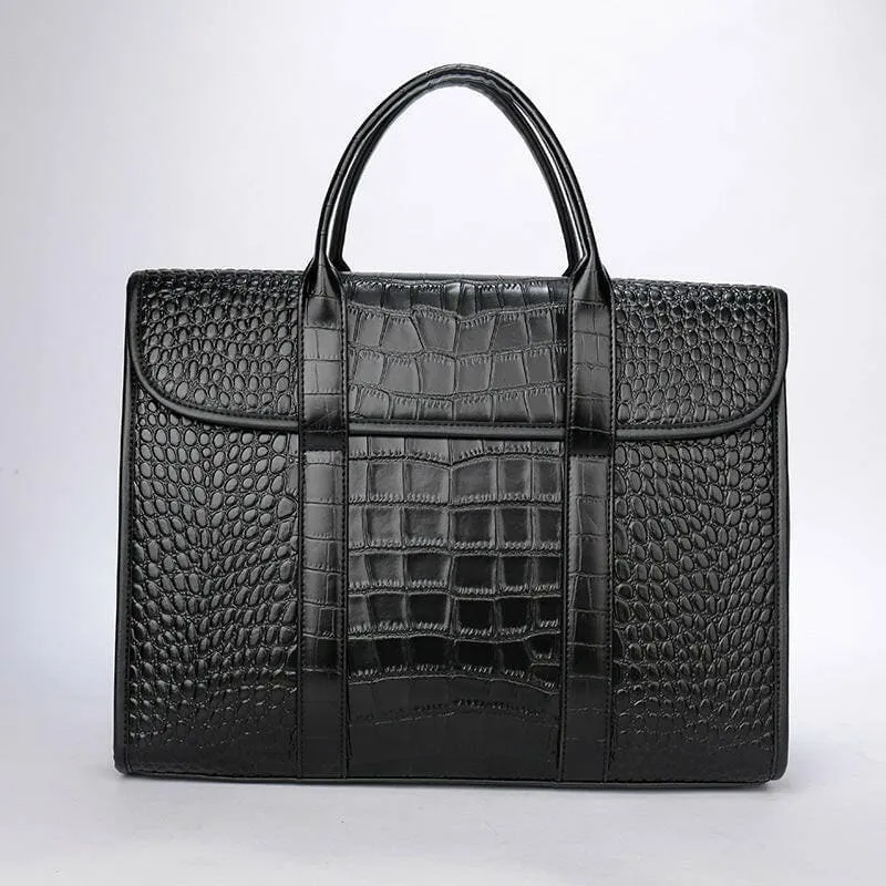 Crocodile Pattern Genuine Leather Briefcase for Laptops