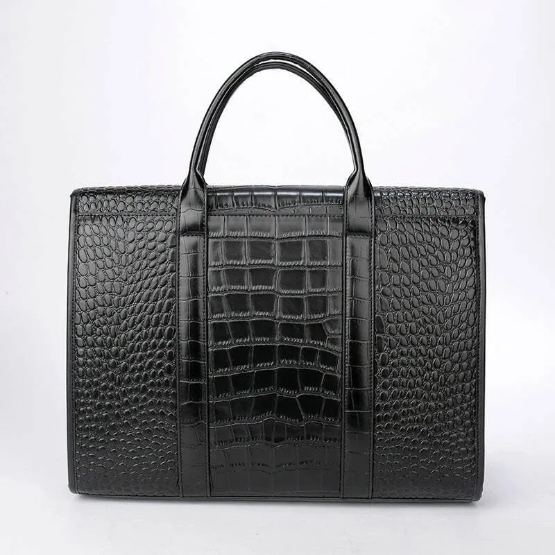 Crocodile Pattern Genuine Leather Briefcase for Laptops