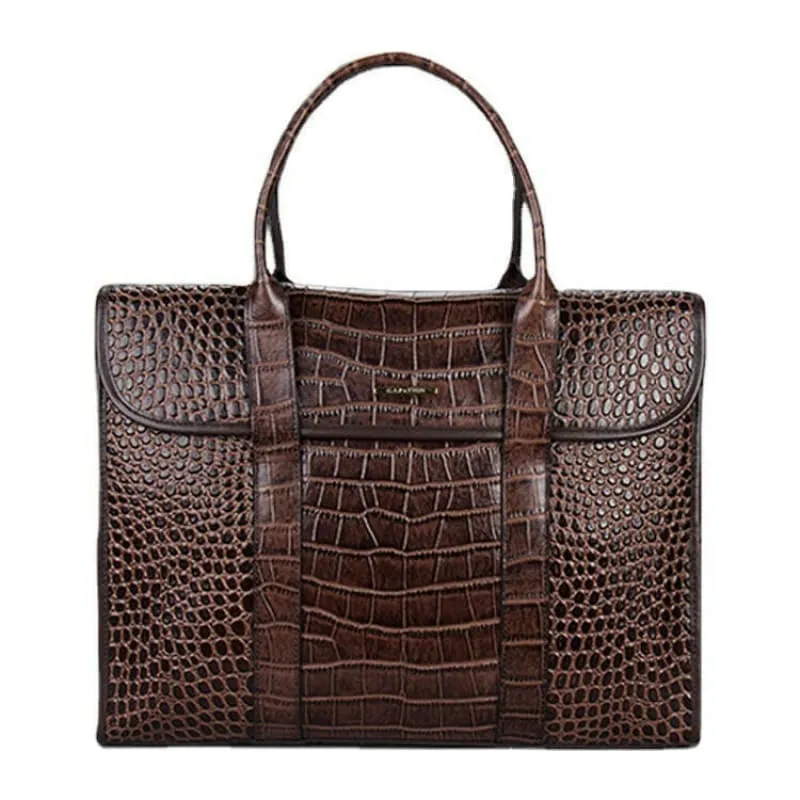 Crocodile Pattern Genuine Leather Briefcase for Laptops