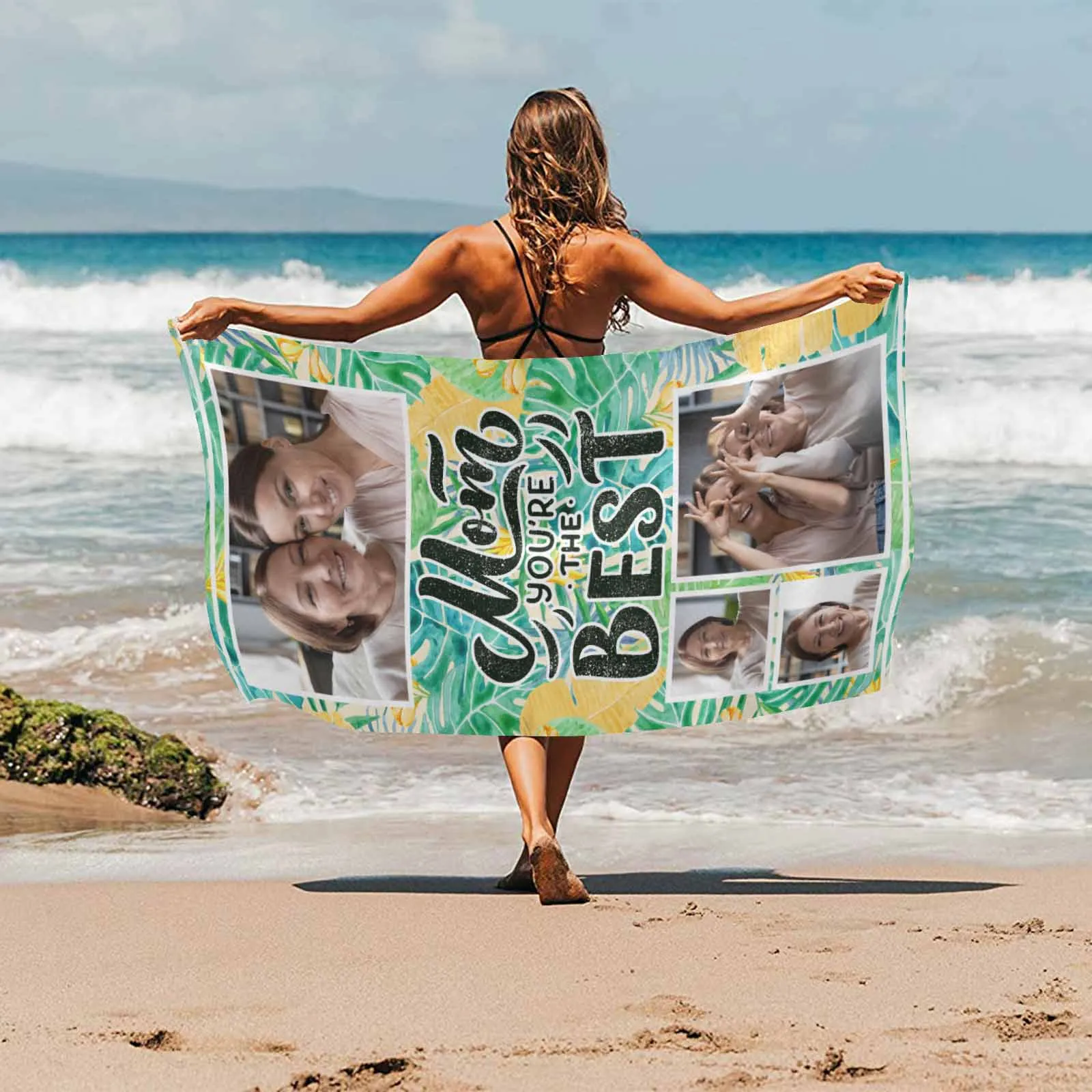 Custom Face Best Mom Beach Towel Quick-Dry, Sand-Free, Super Absorbent, Non-Fading, Beach&Bath Towel Beach Blanket Personalized Mother's Day Beach Towel